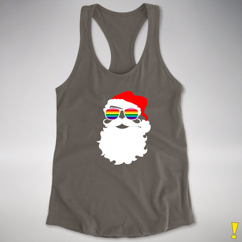 Santa’s Gilbert Baker LGBTQ Pride Flag Shades Racerback Tank - Dark Grey